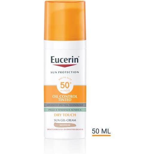 BEIERSDORF SPA eucerin sun oil control tinted spf50+ - crema gel solare viso per pelle a tendenza acneica - colore medio - 50 ml