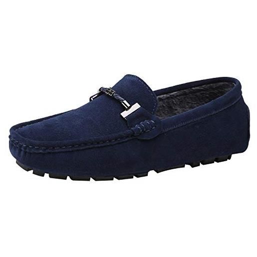 Jamron uomo elegante fibbia mocassini comfort scamosciato scarpe di guida moda pantofole felpa blu marino sn19020-2 eu41.5