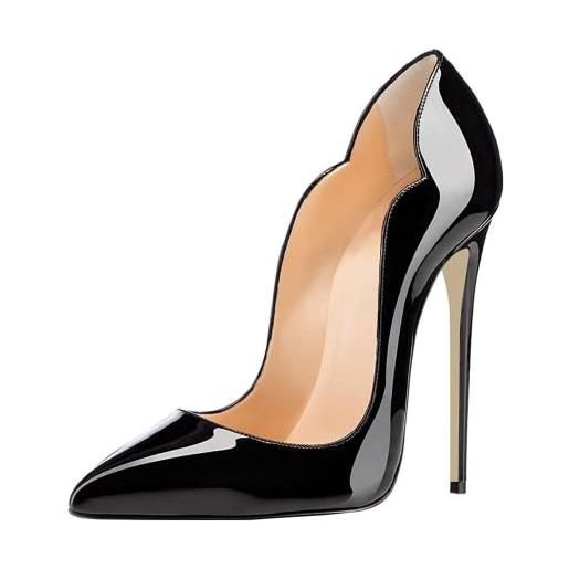 EDEFS scarpe col tacco donna nero sexy high heels chiuse davanti scarpa 12cm taglia eu38