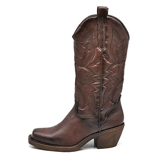 IF fashion cowboy western scarpe da donna stivali stivaletti punta quadrata camperos texani etnici c19004-4 cuoio n. 39
