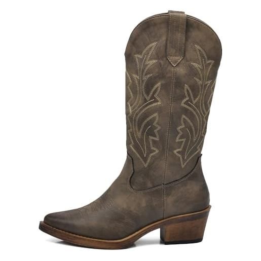 IF fashion cowboy western scarpe da donna stivali stivaletti punta quadrata camperos texani etnici c19004-4 nero n. 40