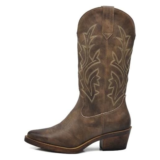 IF fashion cowboy western scarpe da donna stivali stivaletti punta quadrata camperos texani etnici c19004-4 nero n. 39