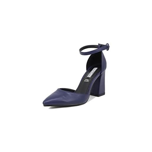 QUEEN HELENA décolleté scarpe con tacco medio eleganti a punta chiusa con cinturino donna zm6045 (zm7002 blu pu, numeric_36)