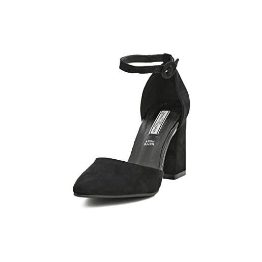 QUEEN HELENA décolleté scarpe con tacco medio eleganti a punta chiusa con cinturino donna zm6045 (zm7002 nero, numeric_35)