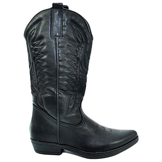 Malu Shoes stivali donna camperos texani stile western neri con fantasia laser su pelle tinta unita altezza polpaccio (37 eu)