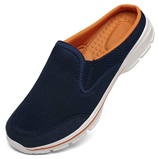 INMINPIN zoccoli donna uomo cotone sabot traspiranti comode pantofole da casa leggero antiscivolo ciabatte all'aperto, blu arancione, 36 eu