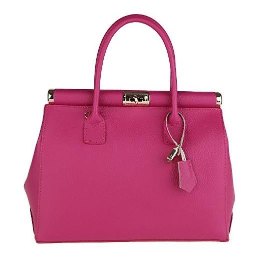 Chicca Borse handbag borsa a mano da donna con tracolla in vera pelle stampa cocco lucido made in italy 35x28x16 cm (cocco lucido nero)