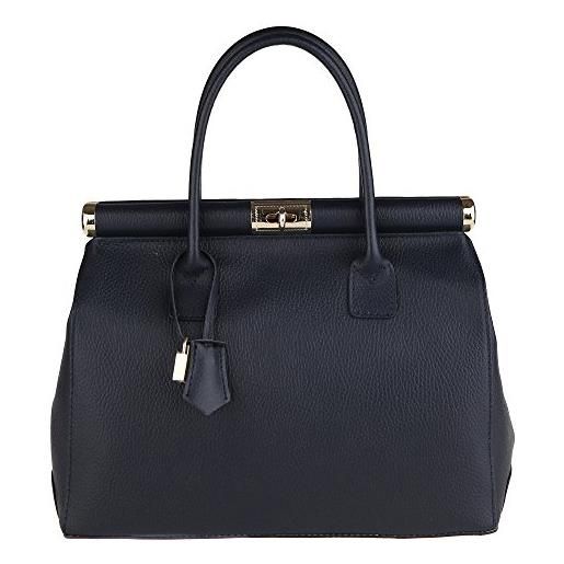 Chicca Borse handbag borsa a mano da donna con tracolla in vera pelle stampa cocco lucido made in italy 35x28x16 cm (cocco lucido blu)