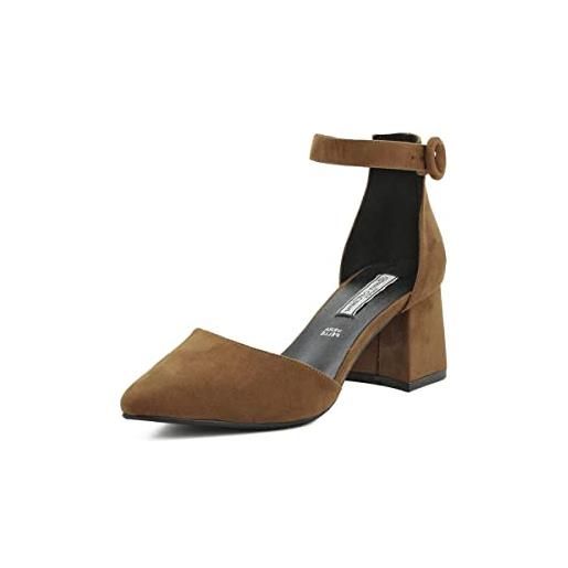 QUEEN HELENA décolleté sandali eleganti a punta chiusa scarpe con tacco quadrato medio donna zm6046 (zm9001 nero, numeric_35)