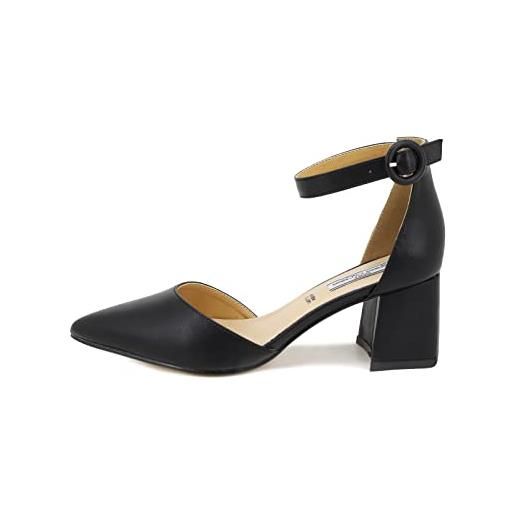 QUEEN HELENA décolleté sandali eleganti a punta chiusa scarpe con tacco quadrato medio donna zm6046 (zm7001 nero, numeric_41)