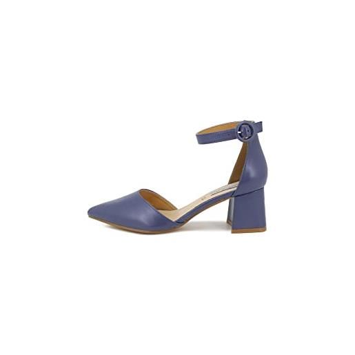 QUEEN HELENA décolleté sandali eleganti a punta chiusa scarpe con tacco quadrato medio donna zm6046 (zm7001 blu pu, numeric_36)