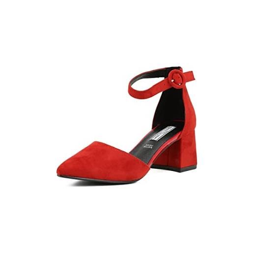 QUEEN HELENA décolleté sandali eleganti a punta chiusa scarpe con tacco quadrato medio donna zm6046 (zm7001 marrone, numeric_35)