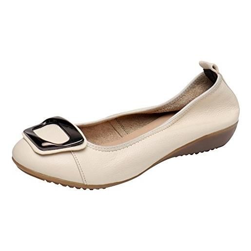 Jamron donna vera pelle comfort scarpe suola morbida ballerine tacco basso a zeppa pantofole borgogna sn070358 eu40