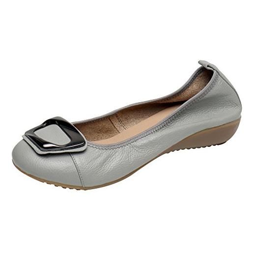 Jamron donna vera pelle comfort scarpe suola morbida ballerine tacco basso a zeppa pantofole beige sn020624 eu42
