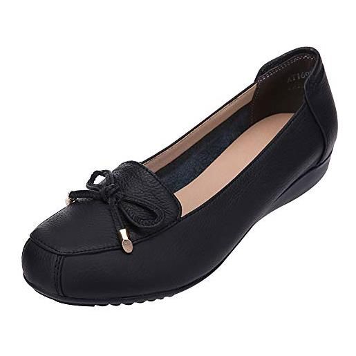 Jamron donna vera pelle comfort scarpe suola morbida ballerine tacco basso a zeppa pantofole marrone sn02431 eu38