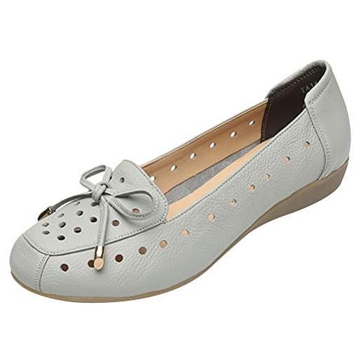 Jamron donna vera pelle comfort scarpe suola morbida ballerine tacco basso a zeppa pantofole beige sn070358 eu40