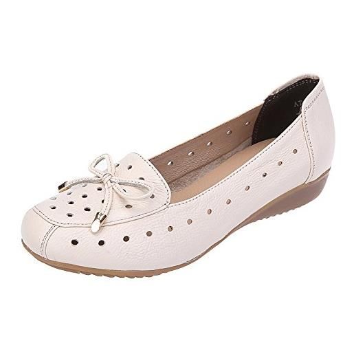 Jamron donna vera pelle comfort scarpe suola morbida ballerine tacco basso a zeppa pantofole beige sn020628 eu38.5