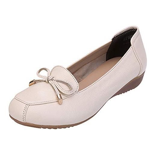 Jamron donna vera pelle comfort scarpe suola morbida ballerine tacco basso a zeppa pantofole beige sn070358 eu37