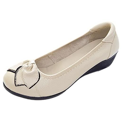 Jamron donna vera pelle comfort scarpe suola morbida ballerine tacco basso a zeppa pantofole beige sn020624 eu38.5