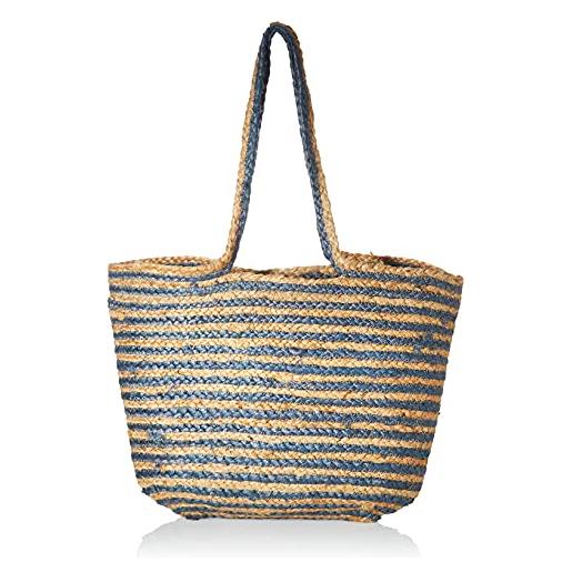PIECES pctallo straw bag, borsa a spalla da donna, strisce naturali: blu, taglia unica