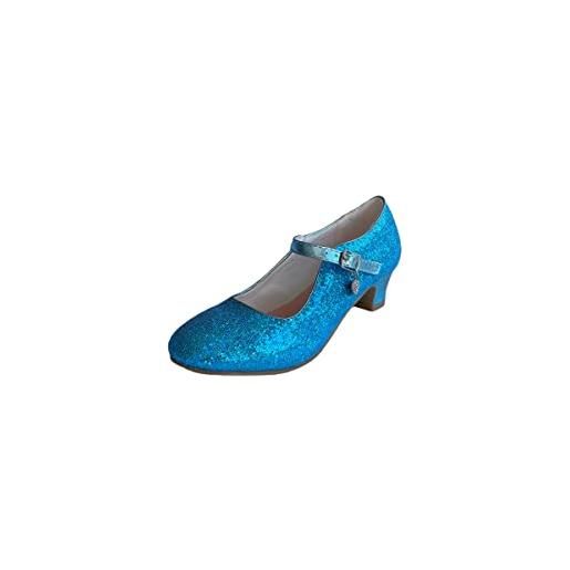 La Señorita la senorita elsa frozen scarpe cuore principessa scarpe blu ballerine con tacco (taglia 27-18,5 cm)
