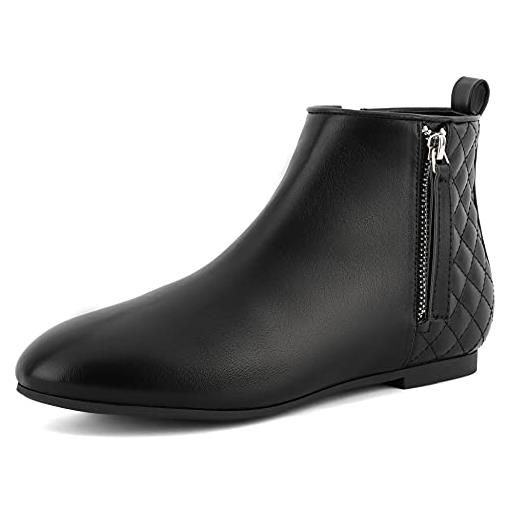 MaxMuxun scarpe da donna casual classic zip up plaid stivaletti nero pu flat toe walking stivali da lavoro bootie 36 eu