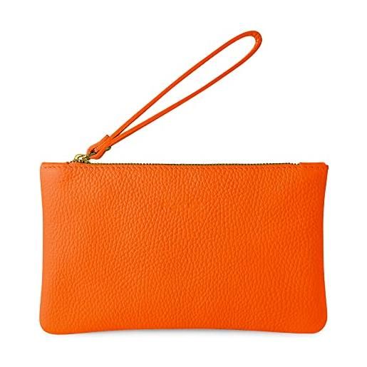 DUDU Pochette Donna Grande in Pelle Colorata Borsa a Mano con Cerniera e  Laccetto da Polso