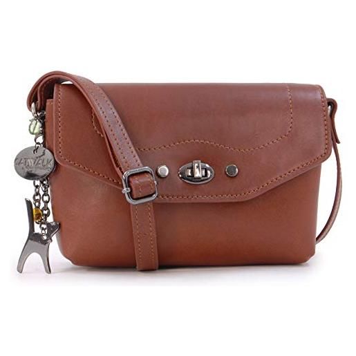 Catwalk Collection Handbags - vera pelle - borse a tracolla/piccola borsa a mano/messenger/borsetta donna - con ciondolo a forma di gatto - florence - marrone chiaro cs