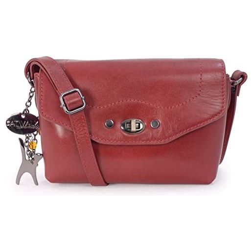 Catwalk Collection Handbags - vera pelle - borse a tracolla/piccola borsa a mano/messenger/borsetta donna - con ciondolo a forma di gatto - florence - rosso cs