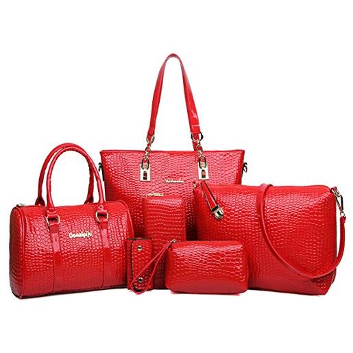 FiveloveTwo set borse donna pelle sintetica 6 pezzi borsa a mano+borse da spalla+ portafoglio+porta carte+tote. Tracolla viaggio sacchetto borsetta messaggero borsa bag blu scuro