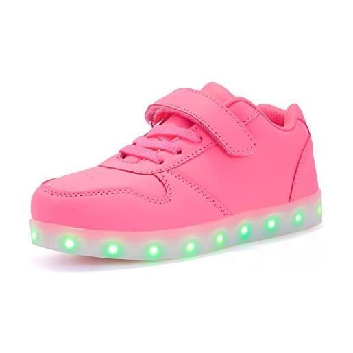 Unisex Bambini LED Light-up Scarpe,7 Colori USB Carica Lampeggiante Luminosi Running Sneakers,Bambino Velcro da Skateboard Sneakers,Ragazze e Ragazzi Light Up Fashion Party Street Dance Sneakers 