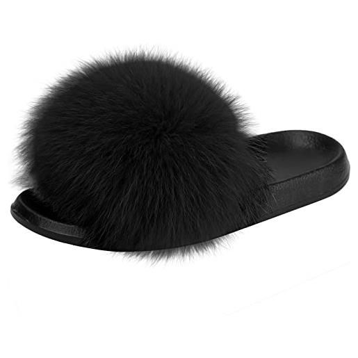 Ciabatte donna fluffy nere con cristalli