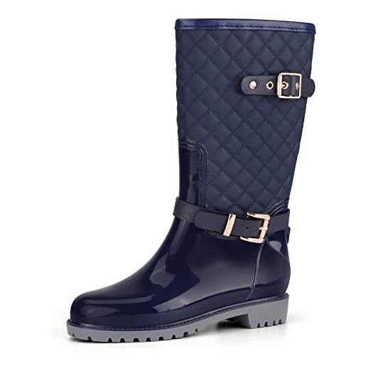 AONEGOLD stivali da pioggia donna stivali di gomma altezza medio wellington boots impermeabile antiscivolo scarpe giardino stivali da acqua(blu, 39 eu)
