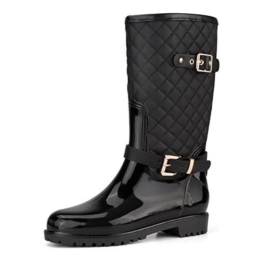 AONEGOLD stivali da pioggia donna stivali di gomma altezza medio wellington boots impermeabile antiscivolo scarpe giardino stivali da acqua(nero, 40 eu)