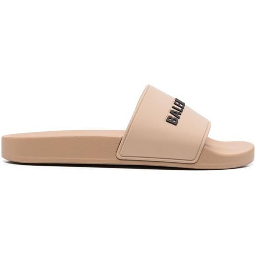 Balenciaga sandali slides con logo goffrato - toni neutri