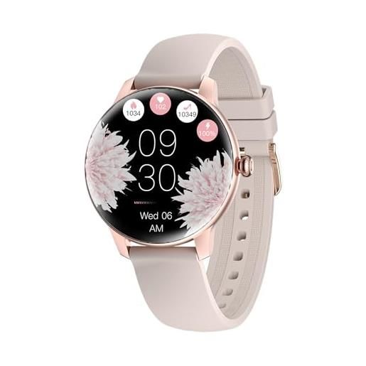 LUNIQUESHOP lsfit smartwatch rosa, orologio fitness da donna con saturimetro (spo2)/frequenza cardiaca/monitor della pressione, sonno, controllo della musica, impermeabile ip67, calorie, android ios