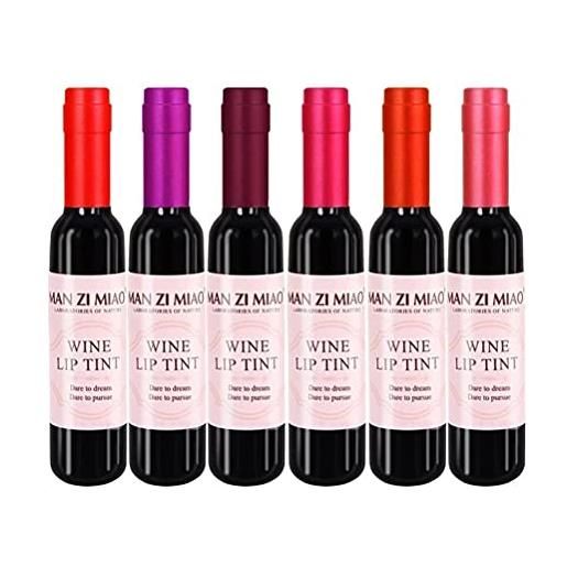 CeFoney tintura per labbra di vino in 6 colori, macchie liquide a lunga durata, idratanti 24 ore, senza bastone, a prova di bacio, tinta rossa, alla moda per bottiglie di vino rosso