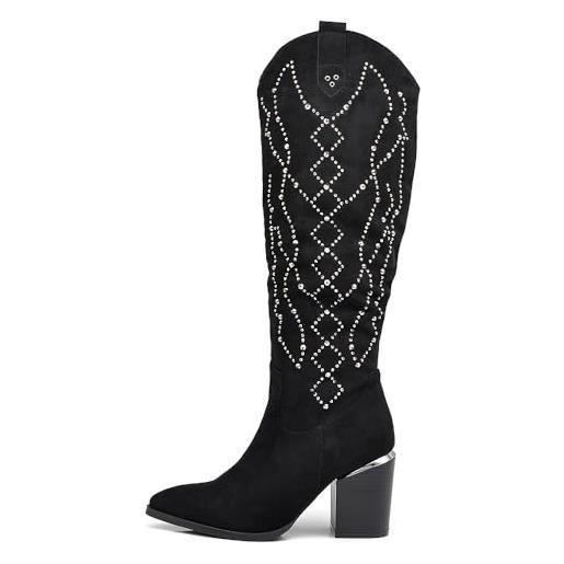 IF fashion stivali cowboy western texani scarpe da donna primaverili a punta camperos camoscio sintetico ly80-4 fuxia n. 39