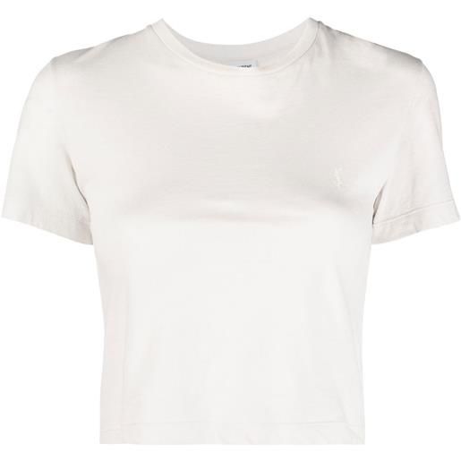 Saint Laurent t-shirt con ricamo crop - bianco