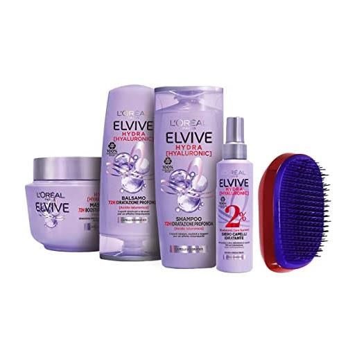 ELVIVE kit l'oréal paris ELVIVE hydra hyaluronic: shampoo + balsamo + maschera + siero + spazzola capelli