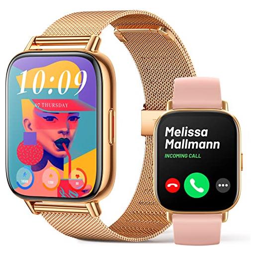 FMK smartwatch donna con chiamate orologio intelligente android ios promemoria messaggi fitness tracker 1.7 hd touchscreen ip68 impermeabile orologio sportivo con cardiofrequenzimetro, controllo musica