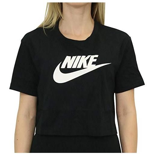 Nike w nsw tee essntl crp icn ftra, t-shirt donna, black/white, 2xl