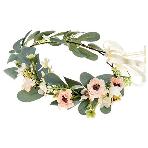 Ever Fairy fascia per capelli con motivo floreale, stile boho, con foglie verdi, per matrimonio, ghirlanda floreale, rosa, etichettalia unica