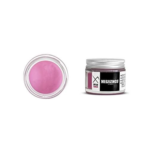 MEGAZINCO fuchsia- spf 50 pink minerale & 100% naturale. Crema/pasta ad alta protezione solare per surfisti, marinai, alpinisti, sciatori, snowboarders, triatleti, nuotatori. Crema solare surf - 40 ml