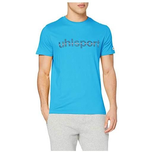 uhlsport essential promo, maglietta a mancihe corte con logo, blu (cyan), xxs