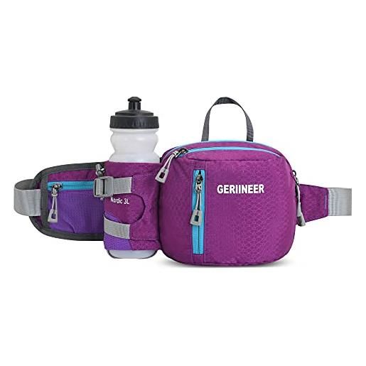 GERIINEER marsupio sportivo con portaborraccia, marsupio running uomo donna, impermeabile marsupio portasoldi con cintura regolabile per corsa ciclismo escursione campeggio (verde scuro)