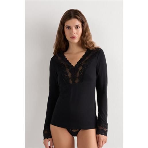 Intimissimi maglia manica lunga scollo a v pretty flowers nero
