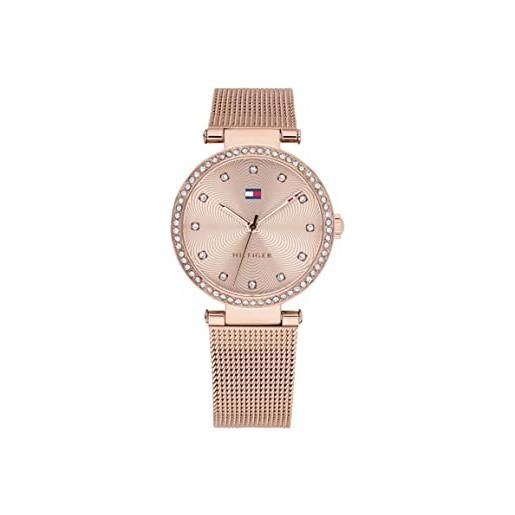 Tommy Hilfiger orologio analogico al quarzo da donna con cinturino in maglia metallica in acciaio inossidabile colore oro rosa - 1782508