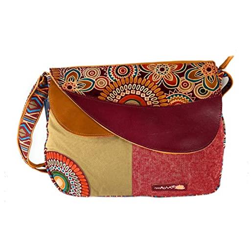 Macha borsa a tracolla borsa a mano in cotone e pelle con inserti in pelle con stampe colorate, borsa etnica indiana da donna hippie boho, arancione