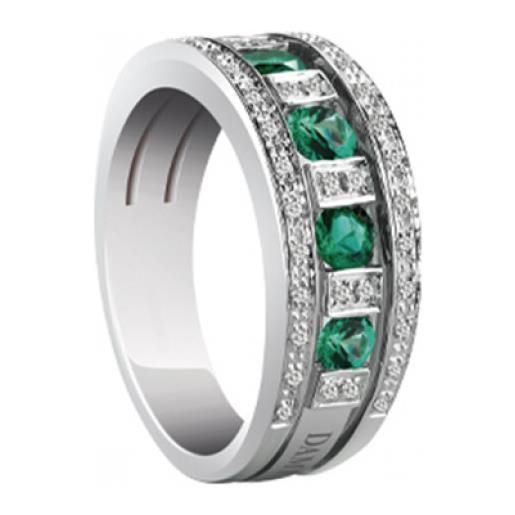 Damiani anello belle epoque in oro bianco, diamanti e smeraldi